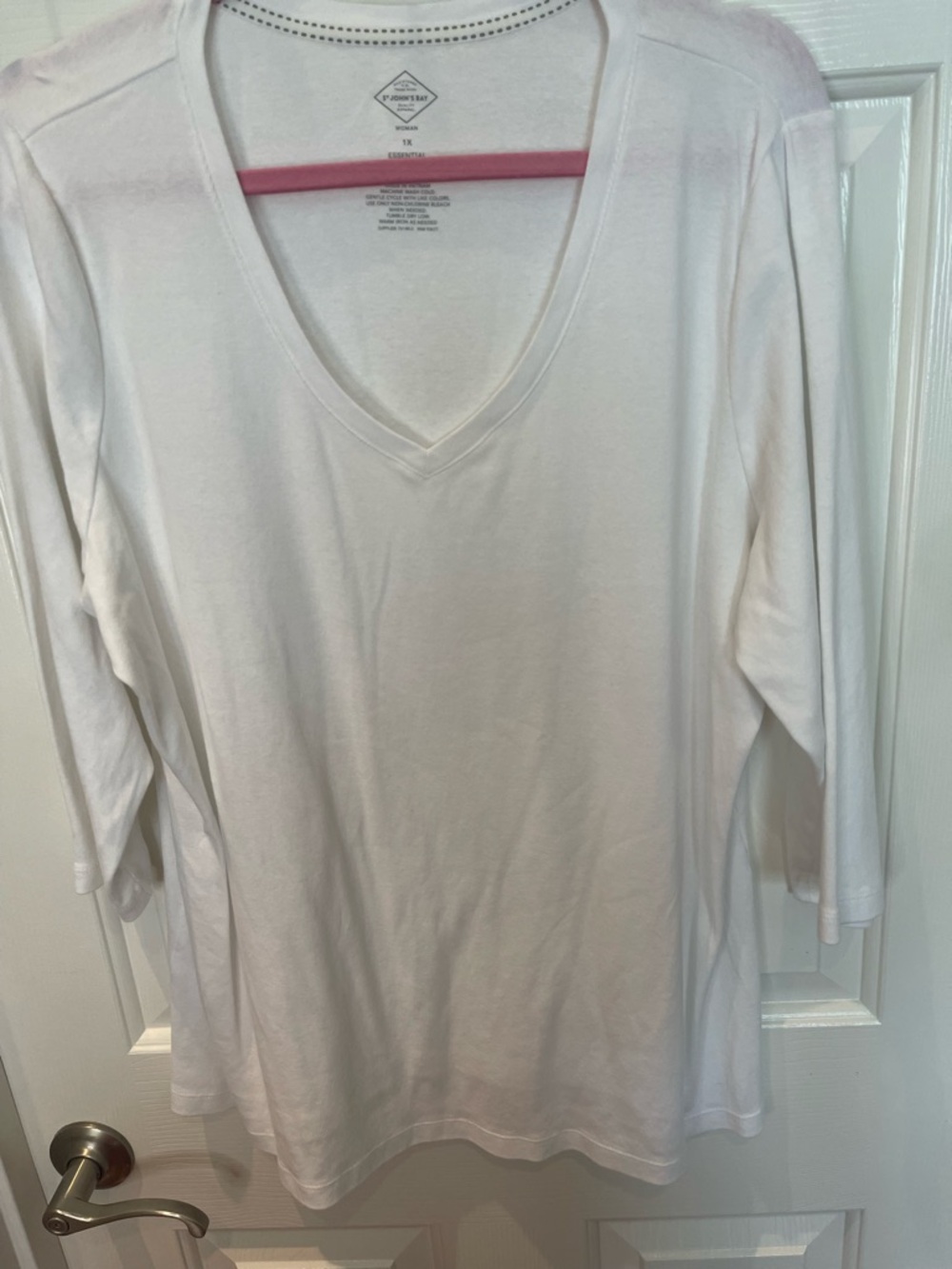 Set of Two - St. John's Bay V-Neck Three Quarter Sleeve Tees in White and Red 1X - Picture 7 of 10